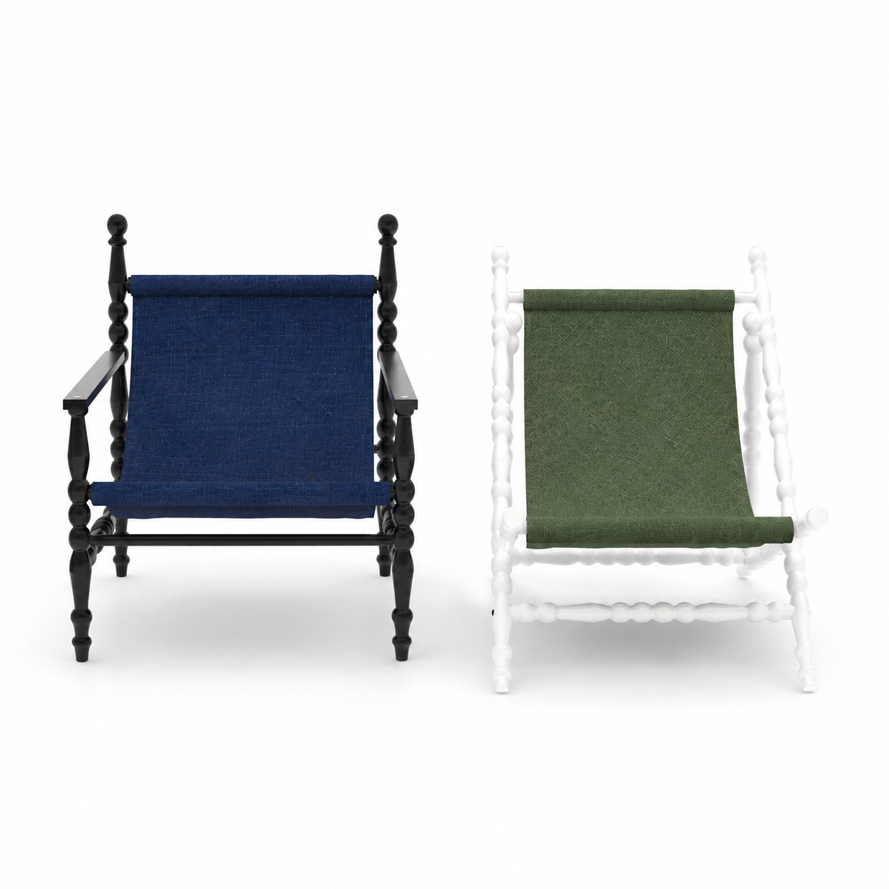 Spindle Frame Sling Armchairs – Blue & Green 3D Model 3