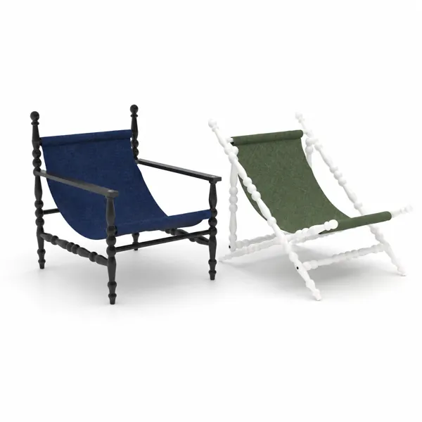 Spindle Frame Sling Armchairs – Blue & Green 3D Model