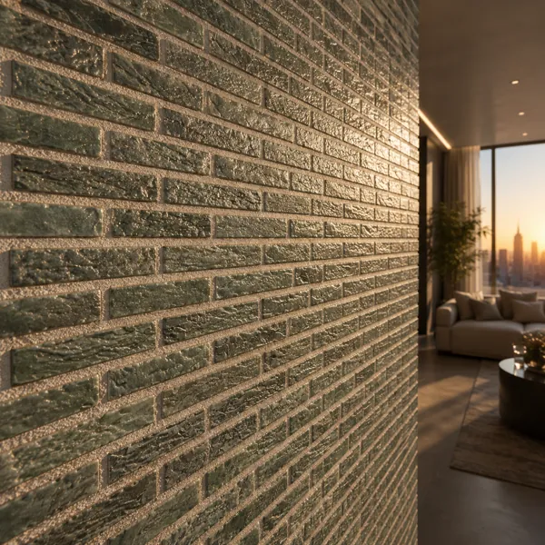 Sage Green Stone Brick Texture – Rippled Face Beige Mortar Texture back