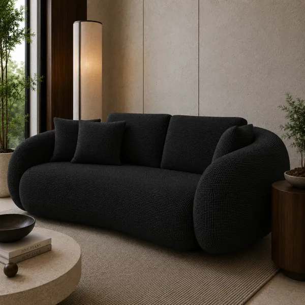 Black Woven Fabric Texture – Dense Pebble Weave back