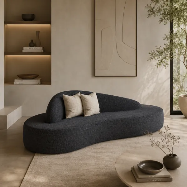 Charcoal Organic Sofa with Sculpted Asymmetric Backrest 3D Model back