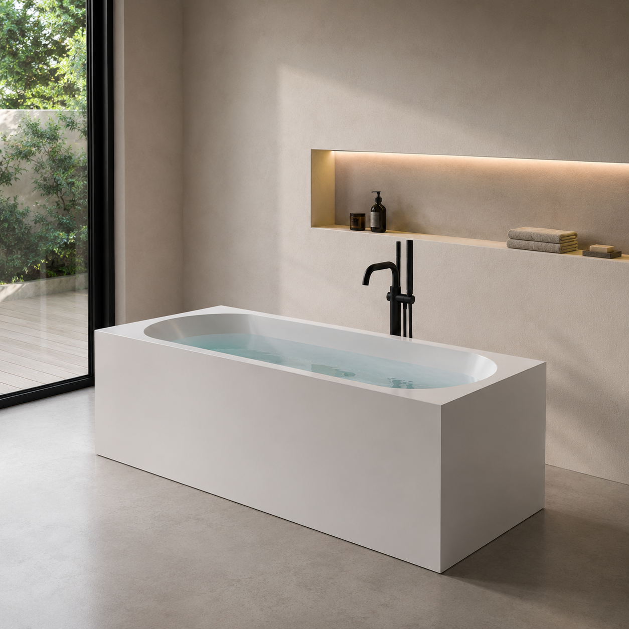 White Rectangular Bathtub – Reflective Metal Inner Basin 3D Model 3