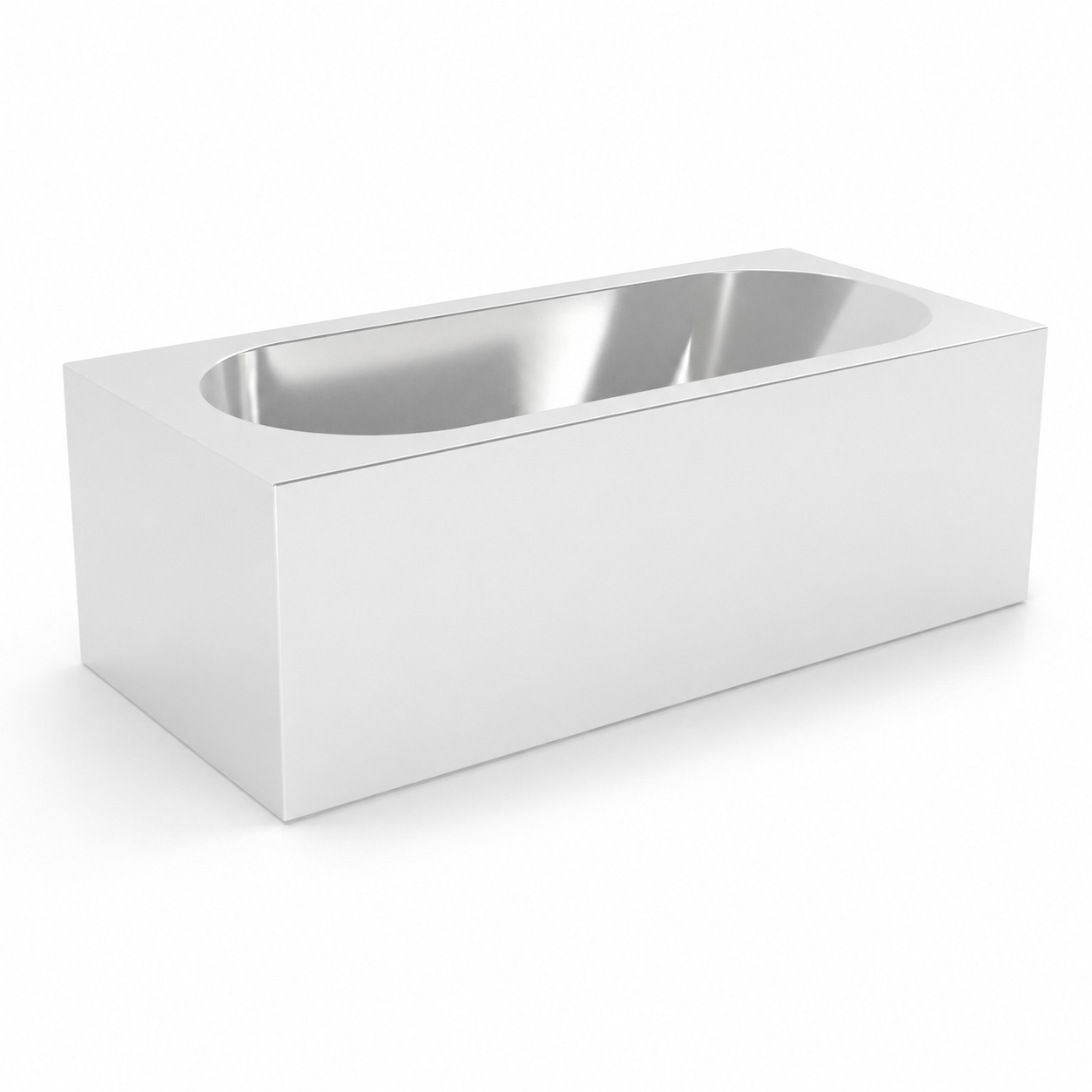 White Rectangular Bathtub – Reflective Metal Inner Basin 3D Model 1