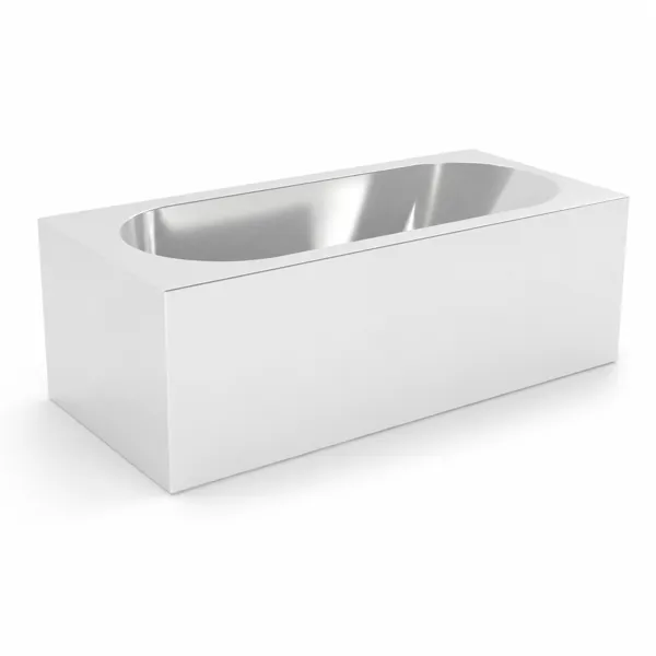 White Rectangular Bathtub – Reflective Metal Inner Basin 3D Model