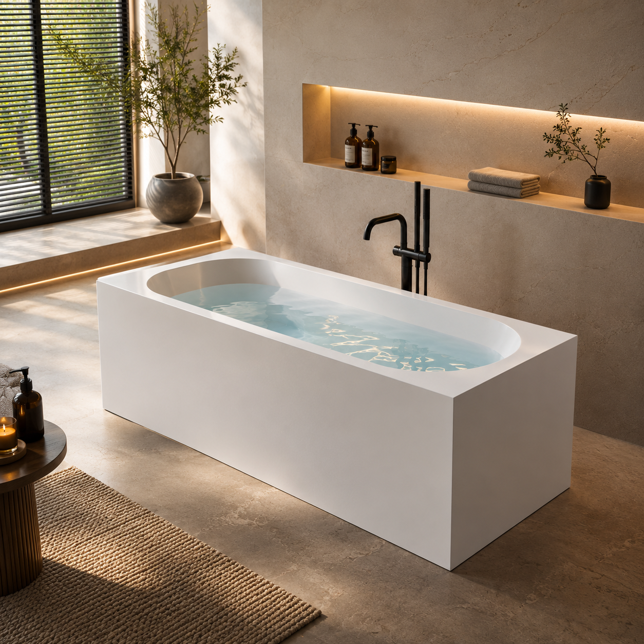 White Rectangular Bathtub – Reflective Metal Inner Basin 3D Model 2