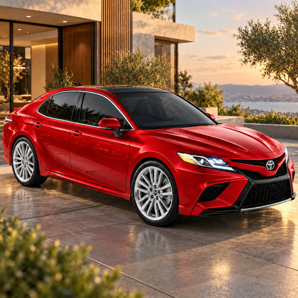 Red Modern Sedan Car 3D Model 2