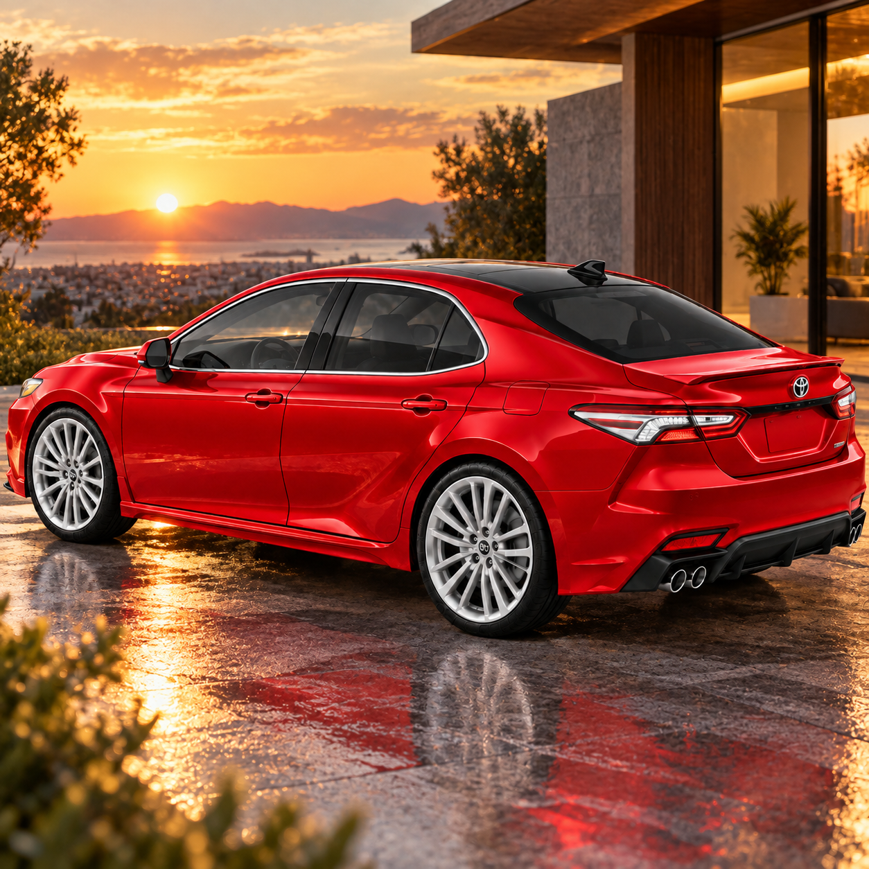 Red Modern Sedan Car 3D Model 4