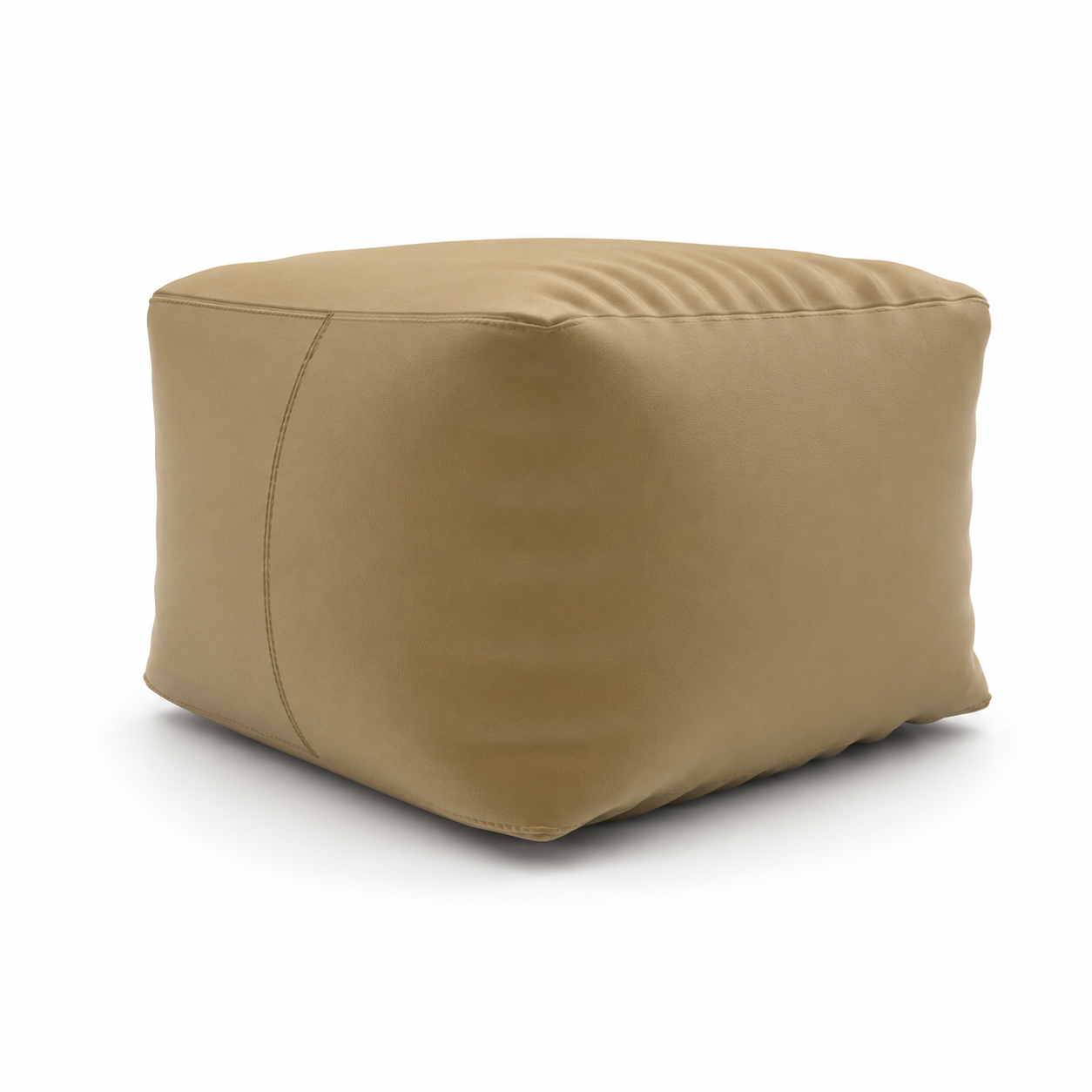 Sand Beige Fabric Cube Pouf – Relaxed Creases 3D Model 1