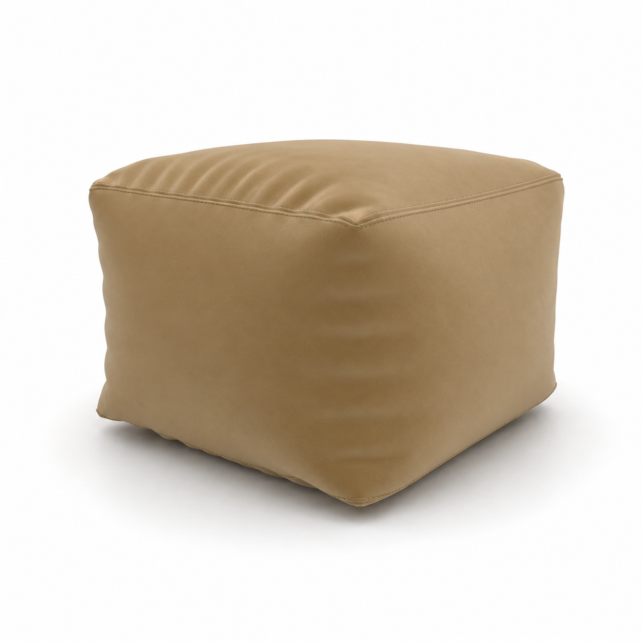 Sand Beige Fabric Cube Pouf – Relaxed Creases 3D Model 3