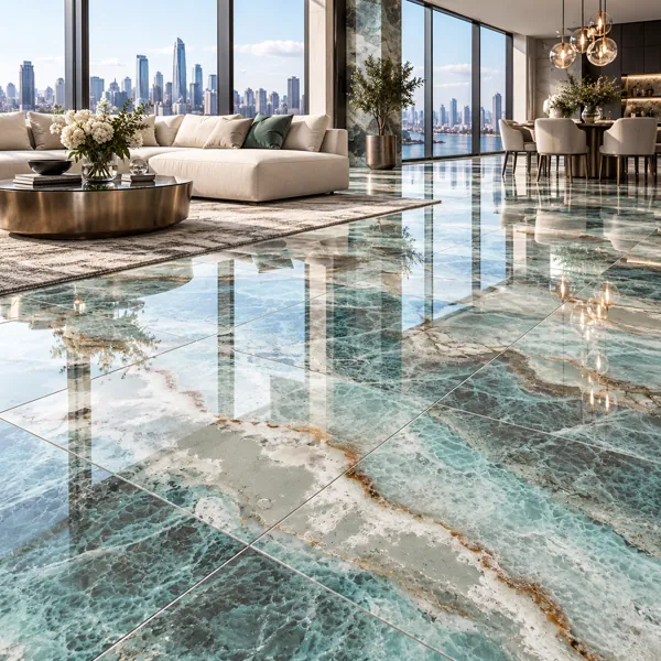 Aqua Green Clouded Onyx Effect Ceramic Texture back