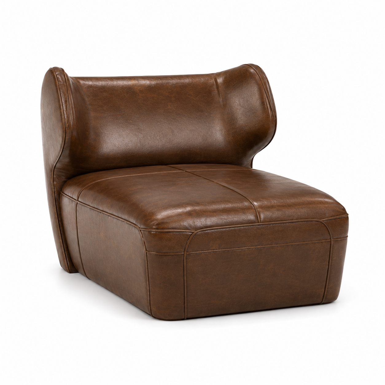 Modern Cognac Leather Curved Lounge Armchair 3D Model 1