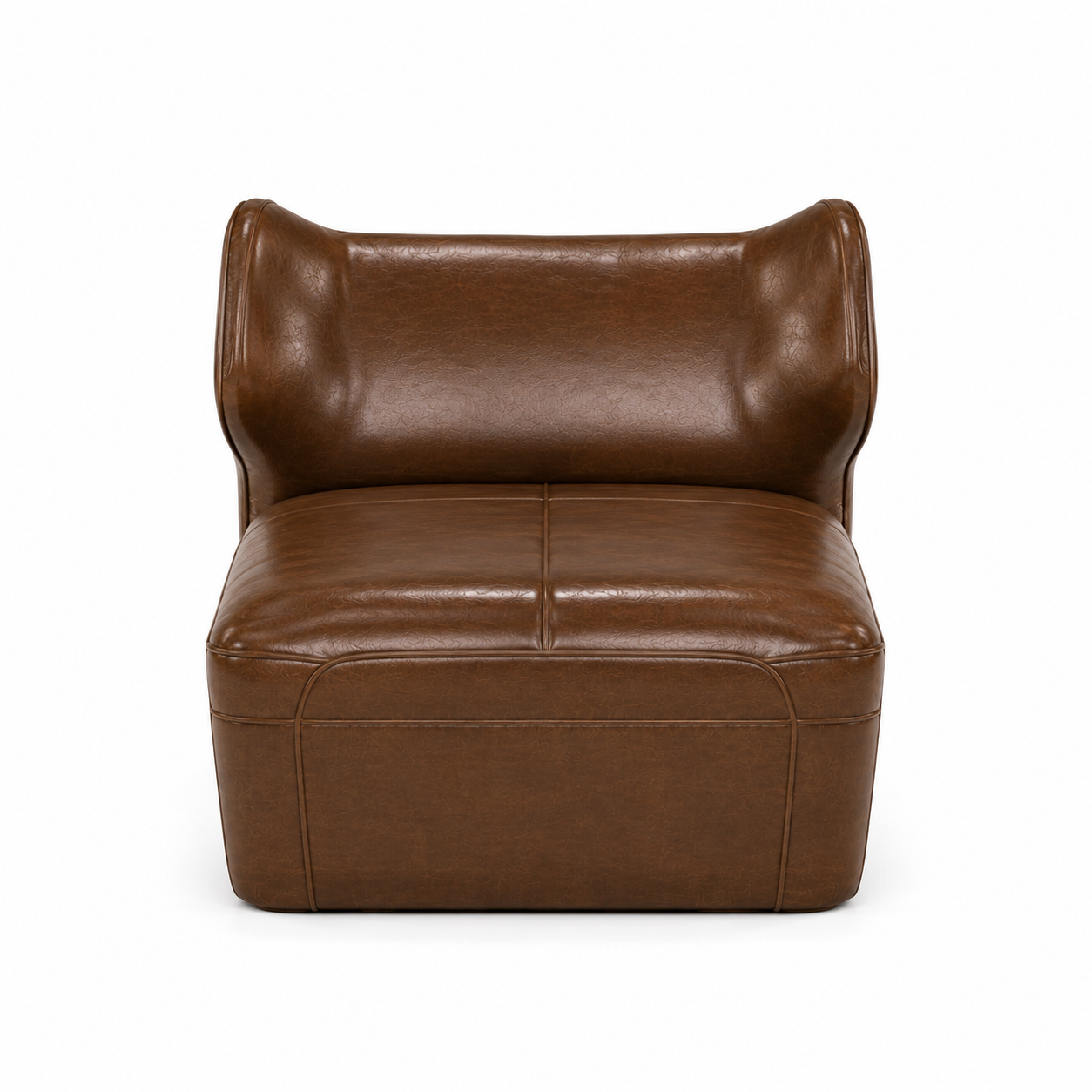 Modern Cognac Leather Curved Lounge Armchair 3D Model 3