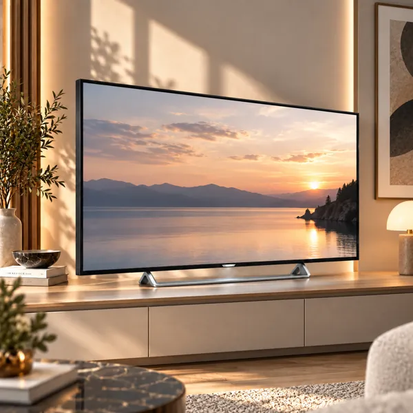 Black Slim Bezel TV with Silver Bridge Stand 3D Model back