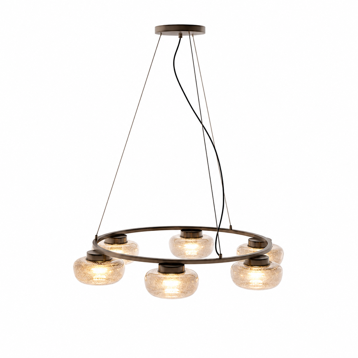 Bronze Ring Chandelier – Six Textured Glass Lights 3D Model 1
