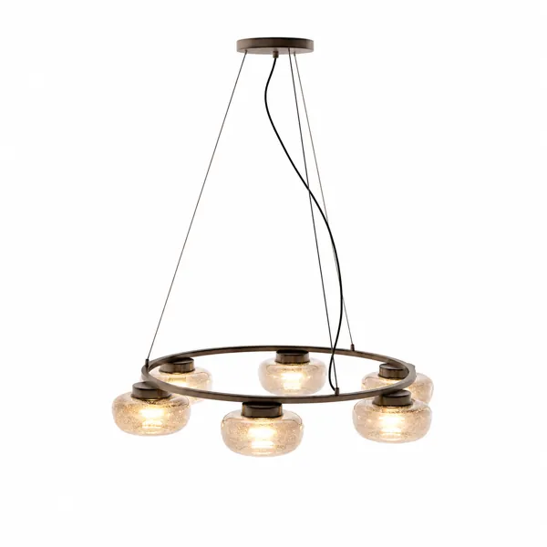 Bronze Ring Chandelier – Six Textured Glass Lights 3D Model