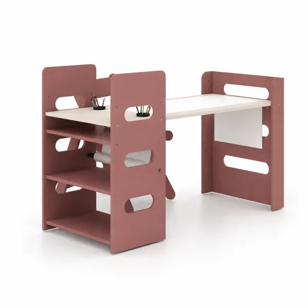 Dusty Rose Kids Study Desk – White Cutout Worktop 3D Model