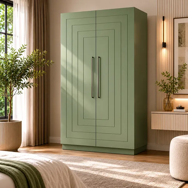 Sage Green Double-Door Cabinet – Layered Panel Front 3D Model back