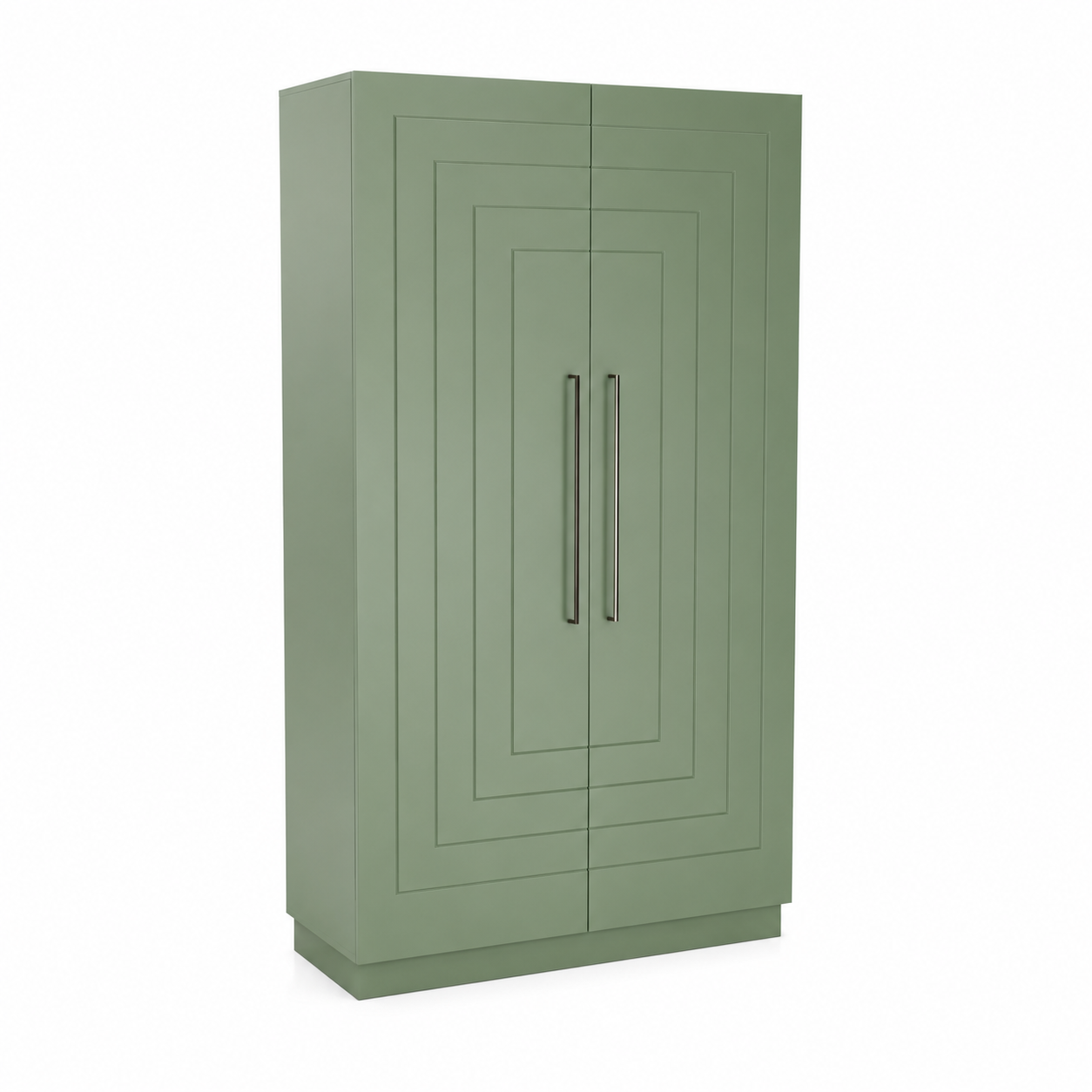 Sage Green Double-Door Cabinet – Layered Panel Front 3D Model 1