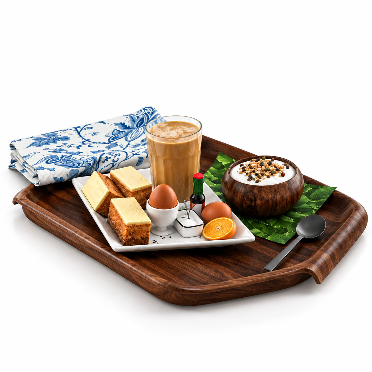Wooden Breakfast Serving Tray Set 3D Model 3