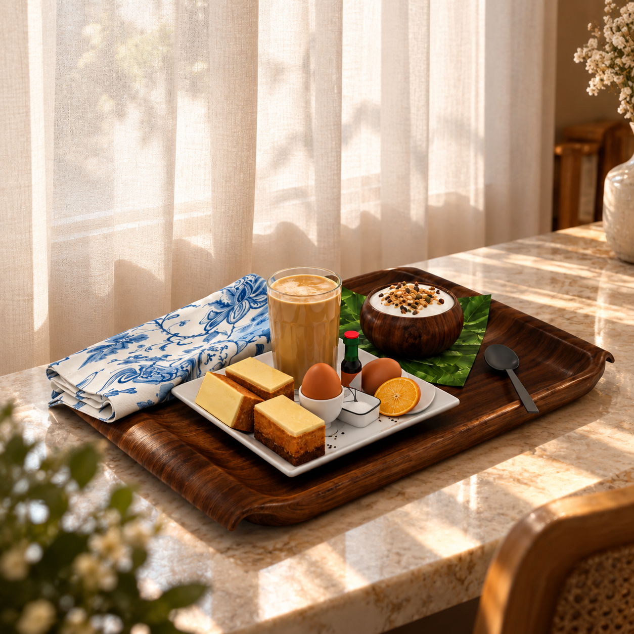 Wooden Breakfast Serving Tray Set 3D Model 2