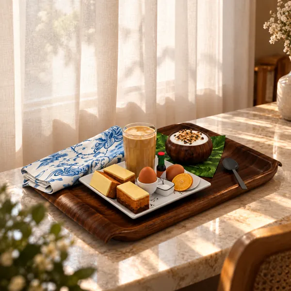 Wooden Breakfast Serving Tray Set 3D Model back