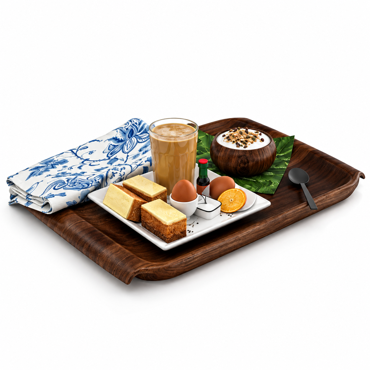 Wooden Breakfast Serving Tray Set 3D Model 1