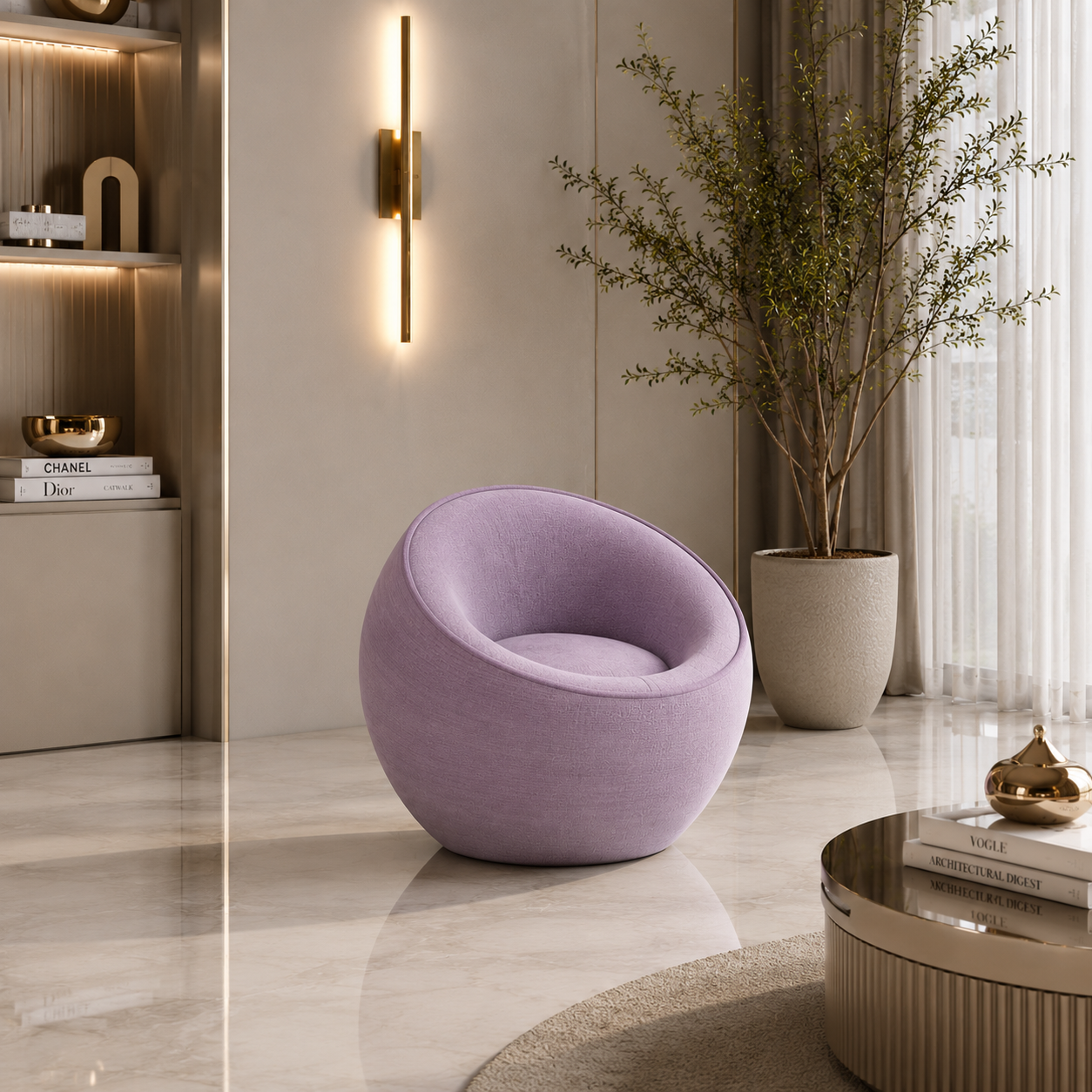 Soft Lavender Bowl Lounge Chair 3D Model 4