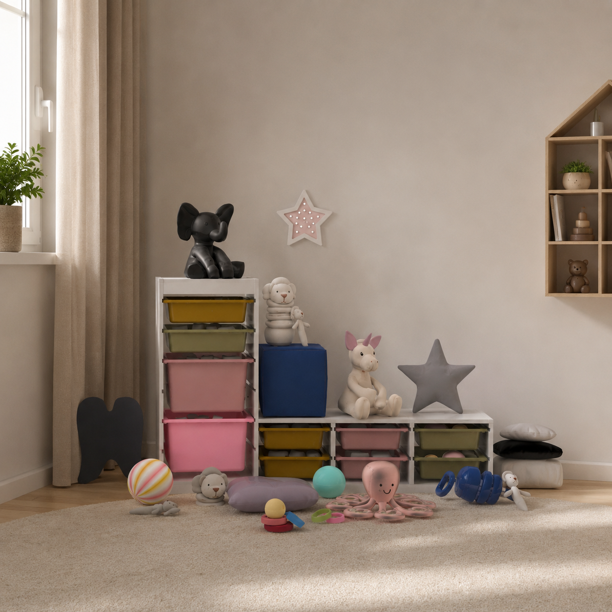 Pastel Kids Storage Set – Multicolor Pull-Out Bins 3D Model 3