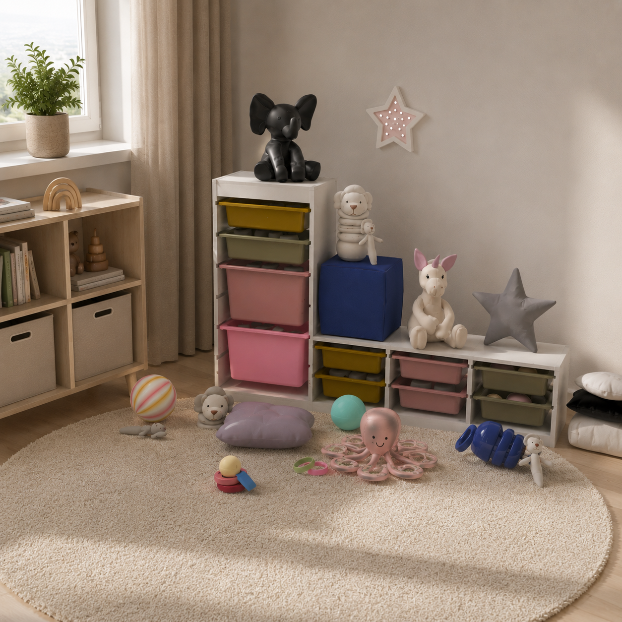 Pastel Kids Storage Set – Multicolor Pull-Out Bins 3D Model 2