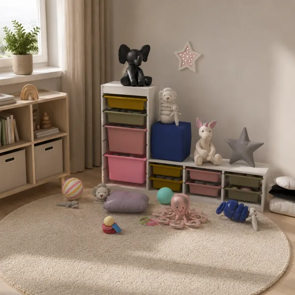 Pastel Kids Storage Set – Multicolor Pull-Out Bins 3D Model back
