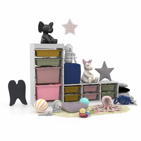 Pastel Kids Storage Set – Multicolor Pull-Out Bins 3D Model