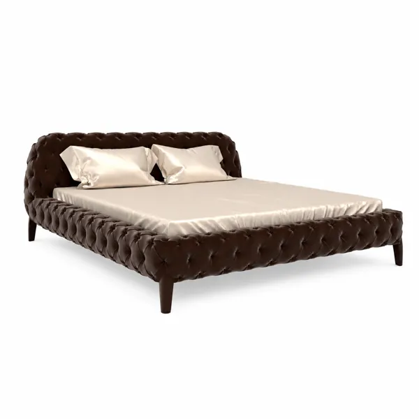 Dark Brown Tufted Leather Upholstered Bed 3D Model