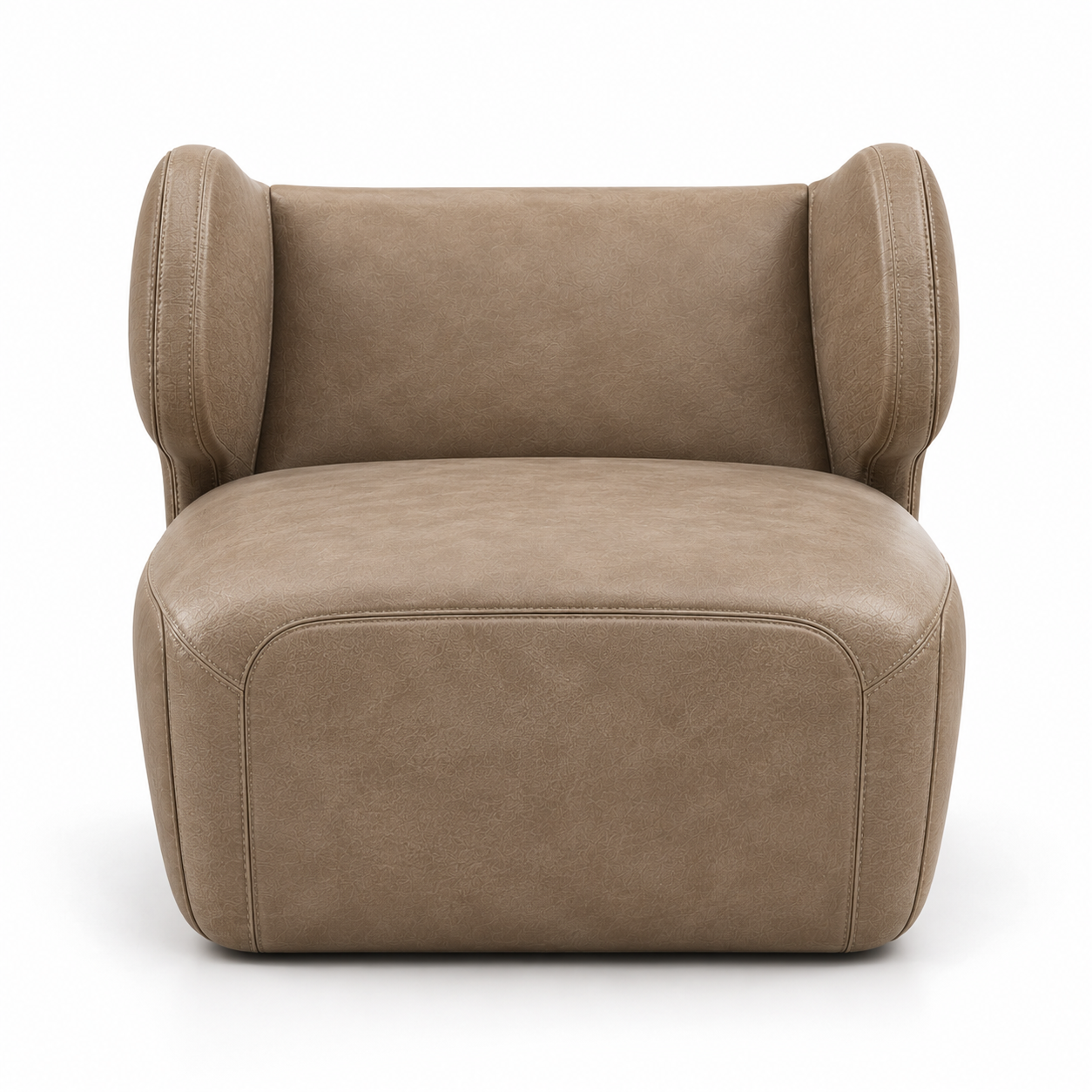 Taupe Leather Curved Wingback Armchair 3D Model 3