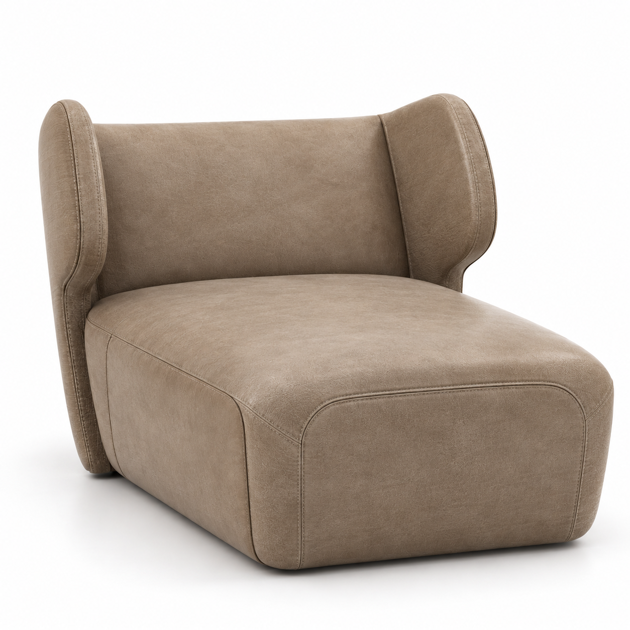 Taupe Leather Curved Wingback Armchair 3D Model 1