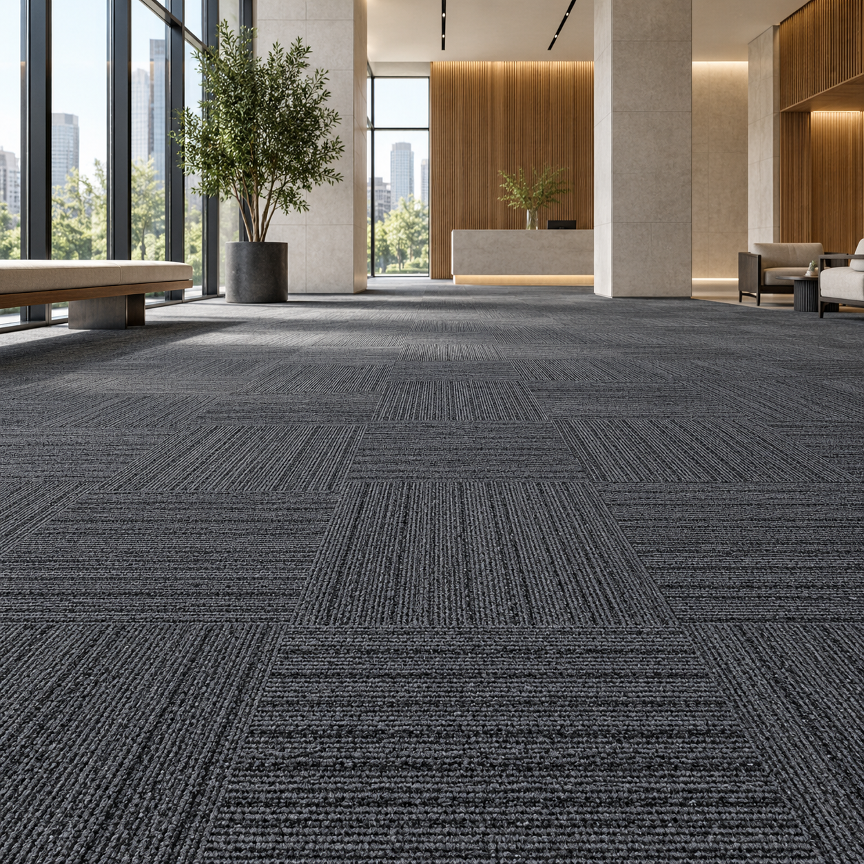 Charcoal Gray Quarter Turn Ribbed Carpet Tile Texture 2