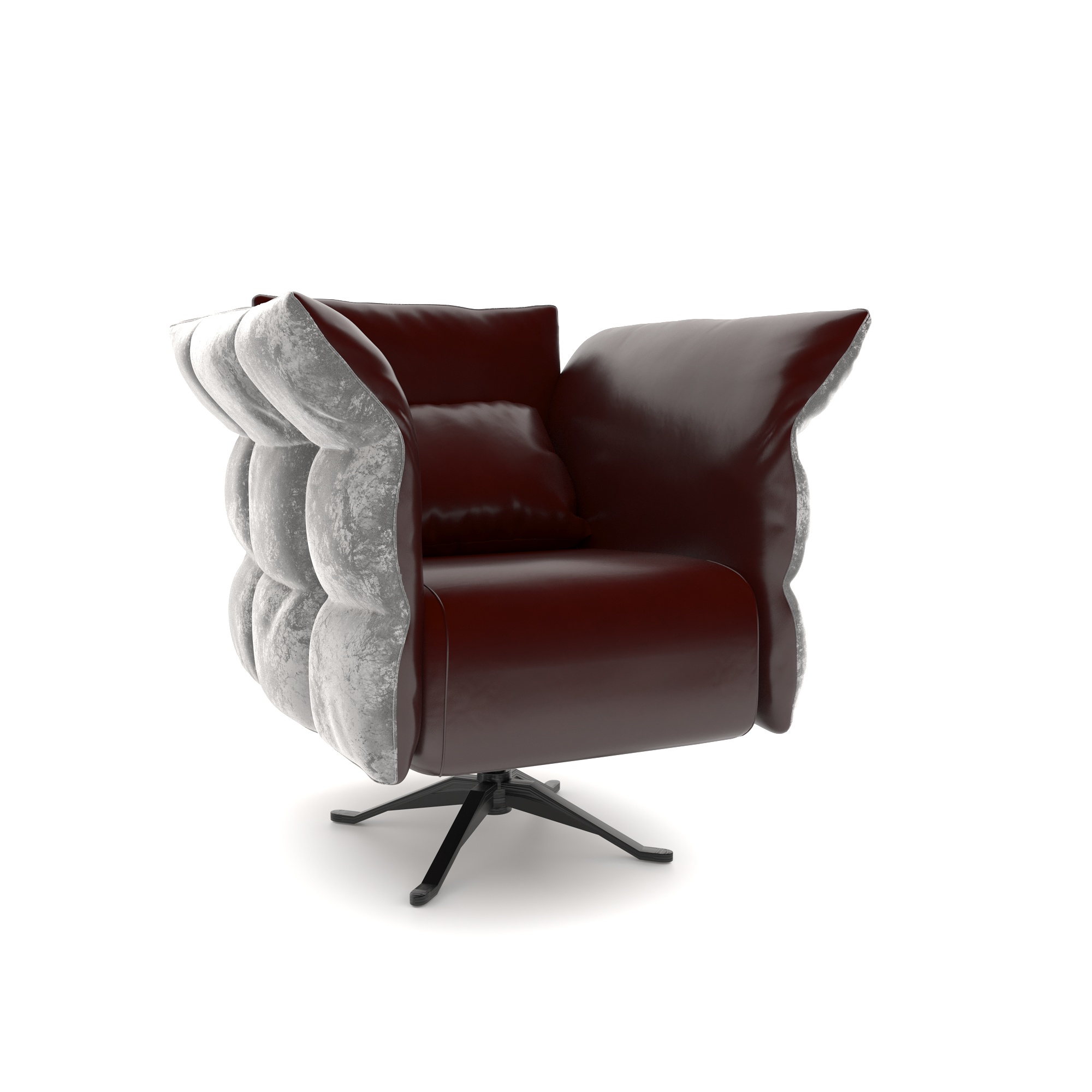 Burgundy Leather Armchair – Gray Sculpted Side Panels 3D Model