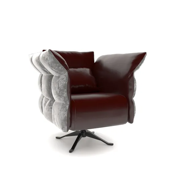 Burgundy Leather Armchair – Gray Sculpted Side Panels 3D Model