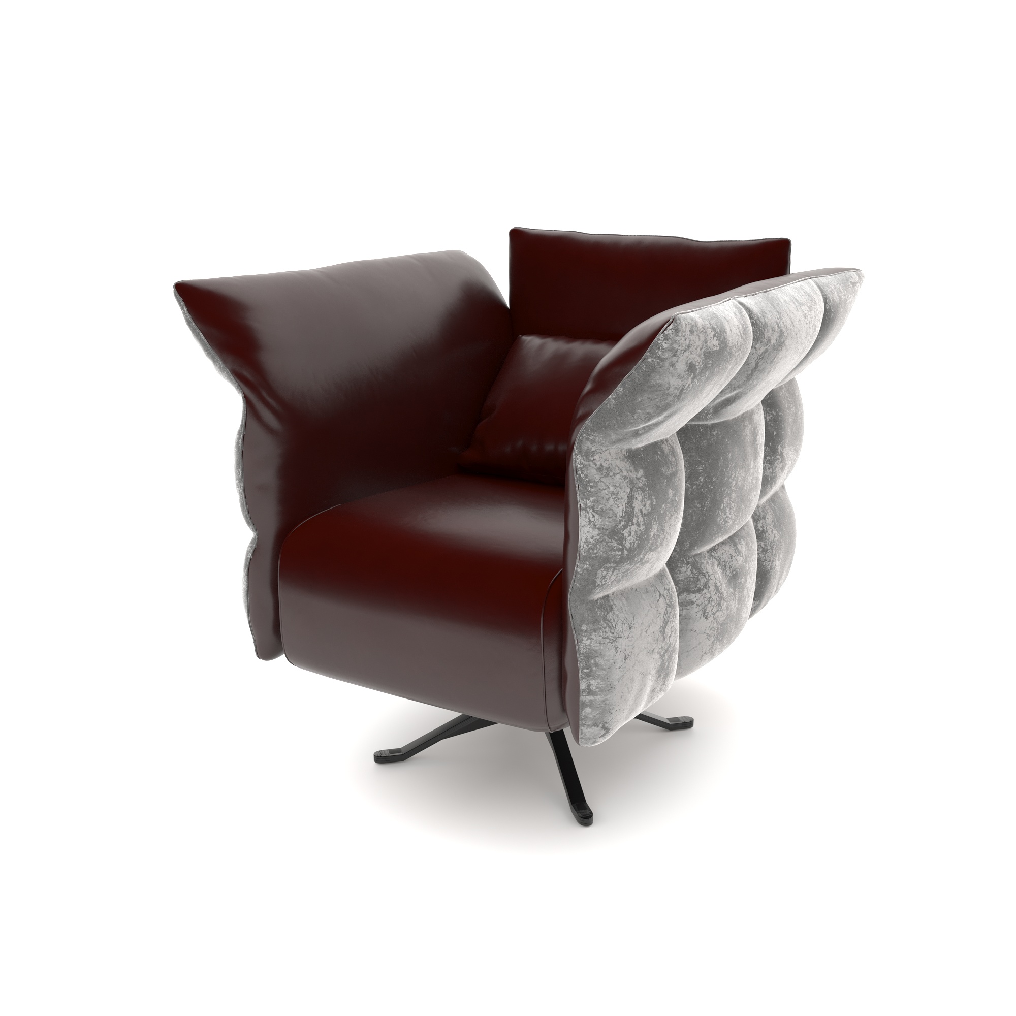 Burgundy Leather Armchair – Gray Sculpted Side Panels 3D Model 3