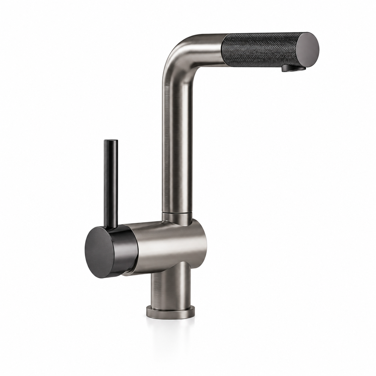 Gunmetal Kitchen Faucet – Knurled Cylindrical Spout 3D Model 1