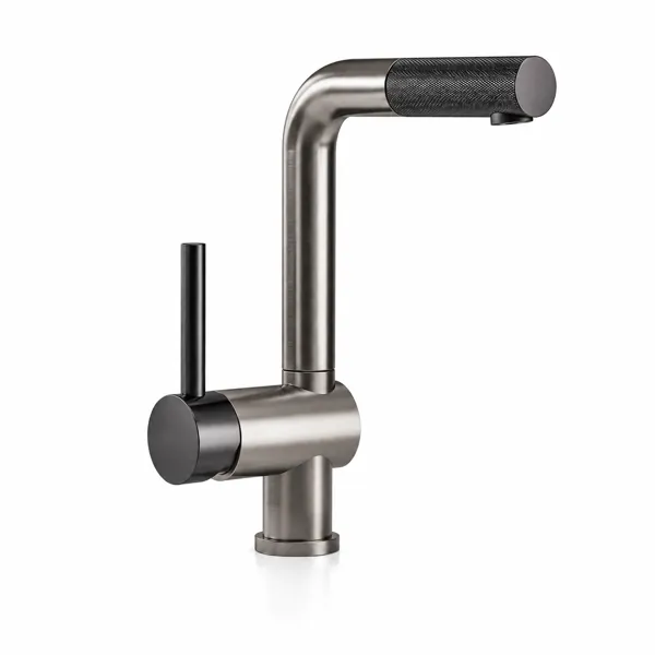 Gunmetal Kitchen Faucet – Knurled Cylindrical Spout 3D Model