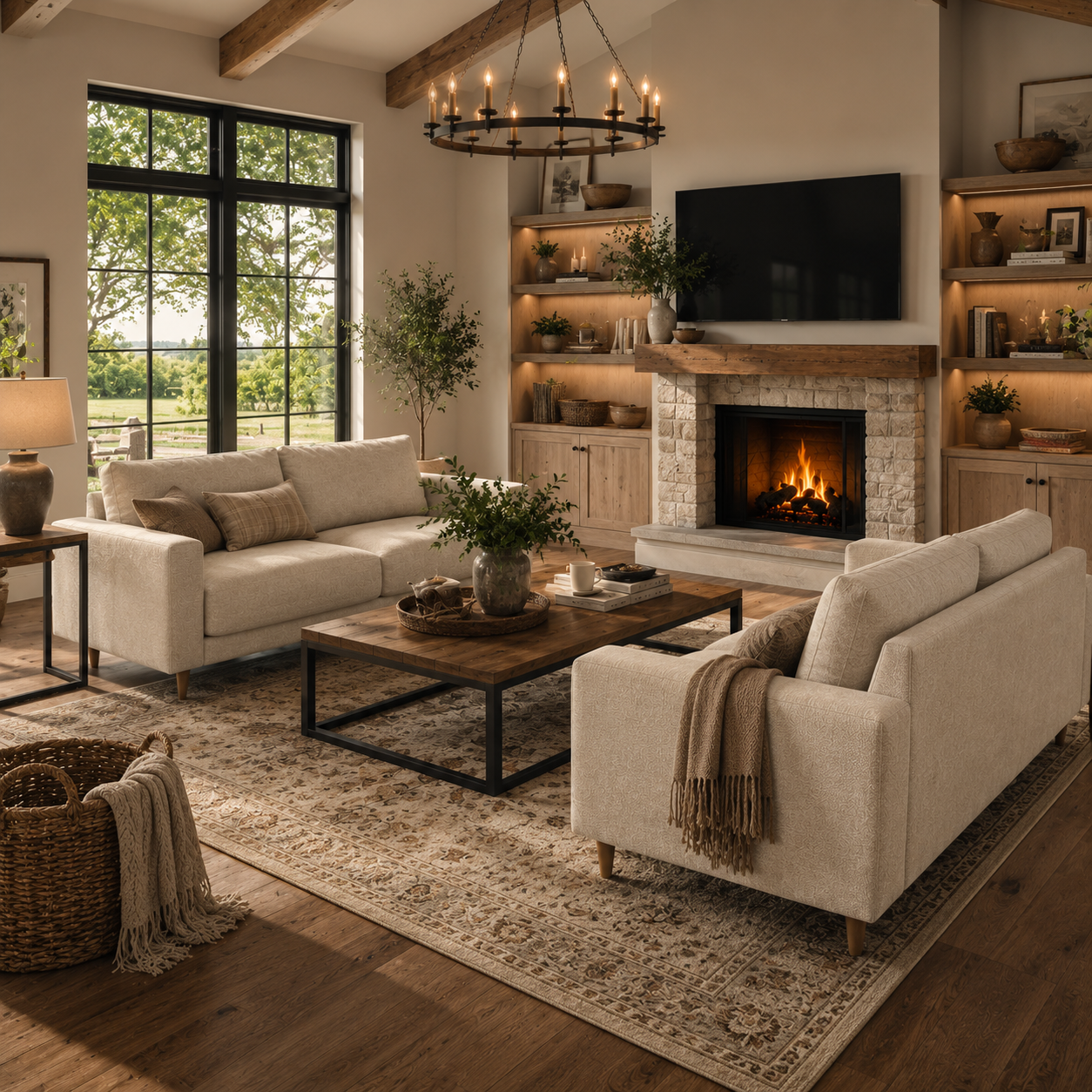 Warm Beige Two-Seat Sofa with Tapered Wood Legs 3D Model 4