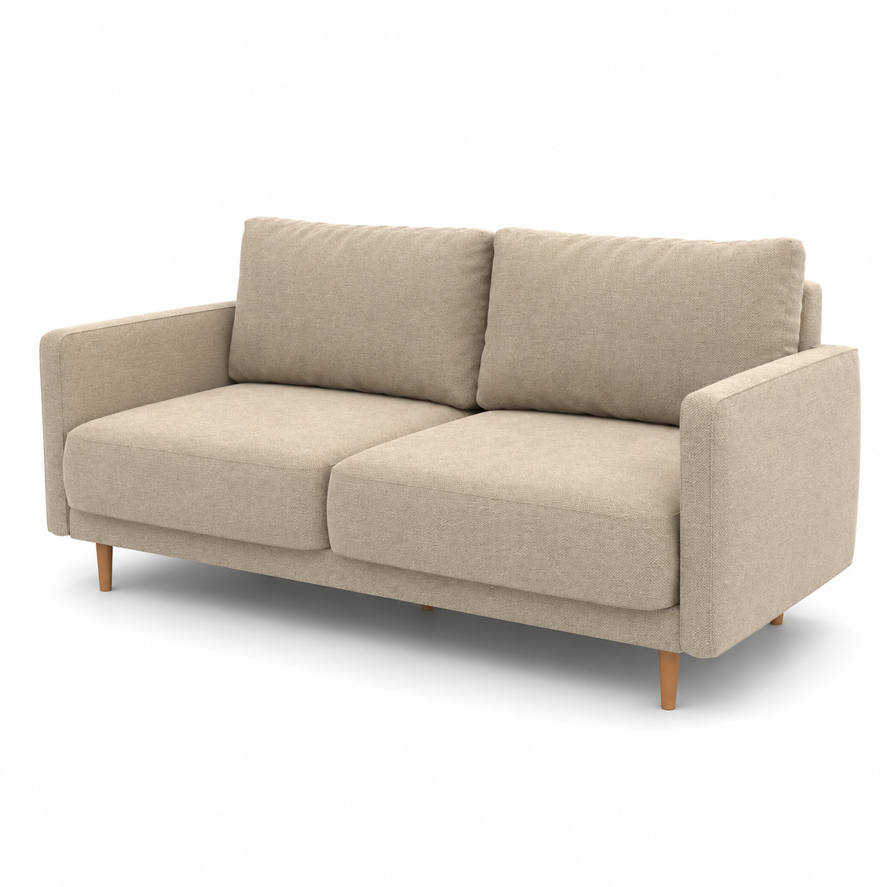 Warm Beige Two-Seat Sofa with Tapered Wood Legs 3D Model 3