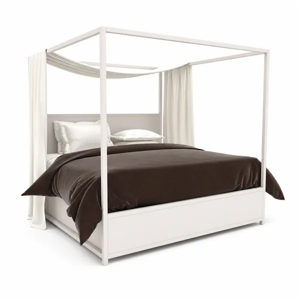 White Canopy Bed with Brown Draped Bedding 3D Model
