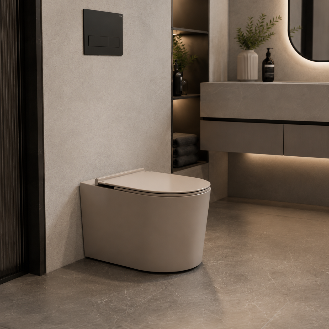 Warm Beige Toilet – Rounded Compact Profile 3D Model 3