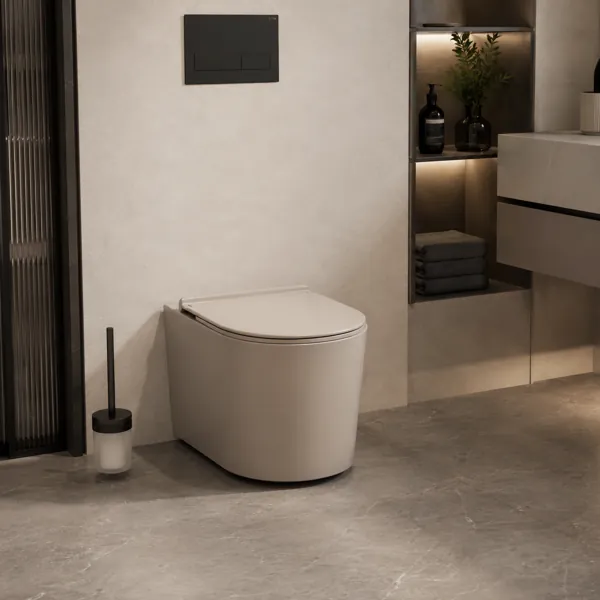 Warm Beige Toilet – Rounded Compact Profile 3D Model back
