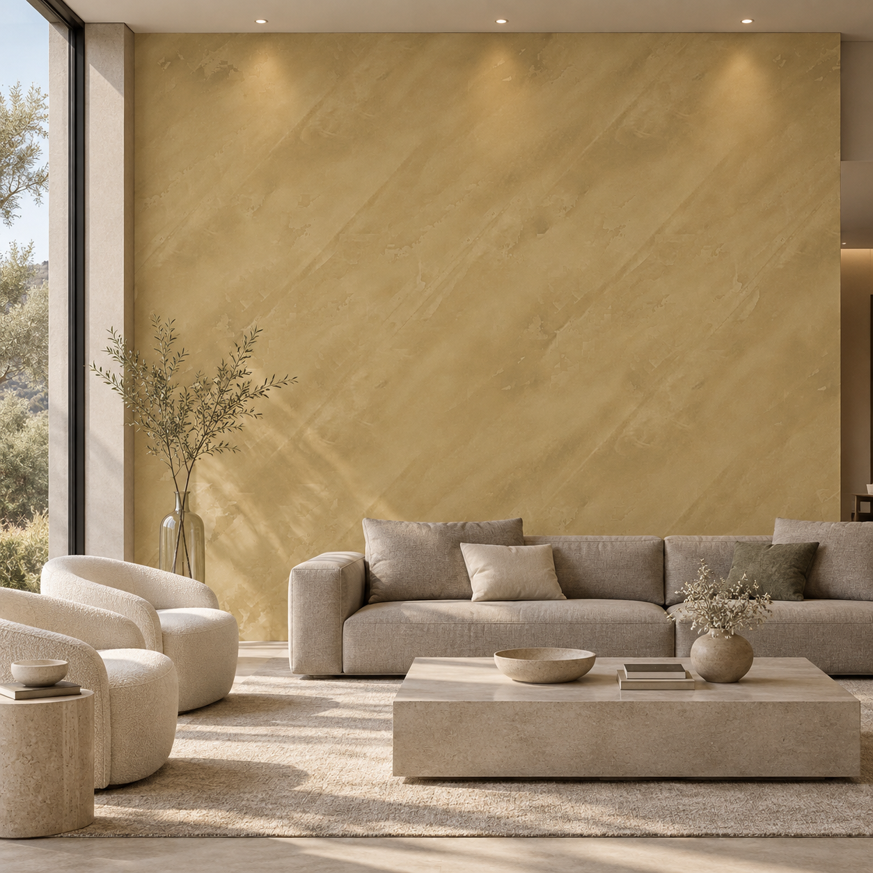 Warm Ochre Diagonal Trowel Plaster Texture 2