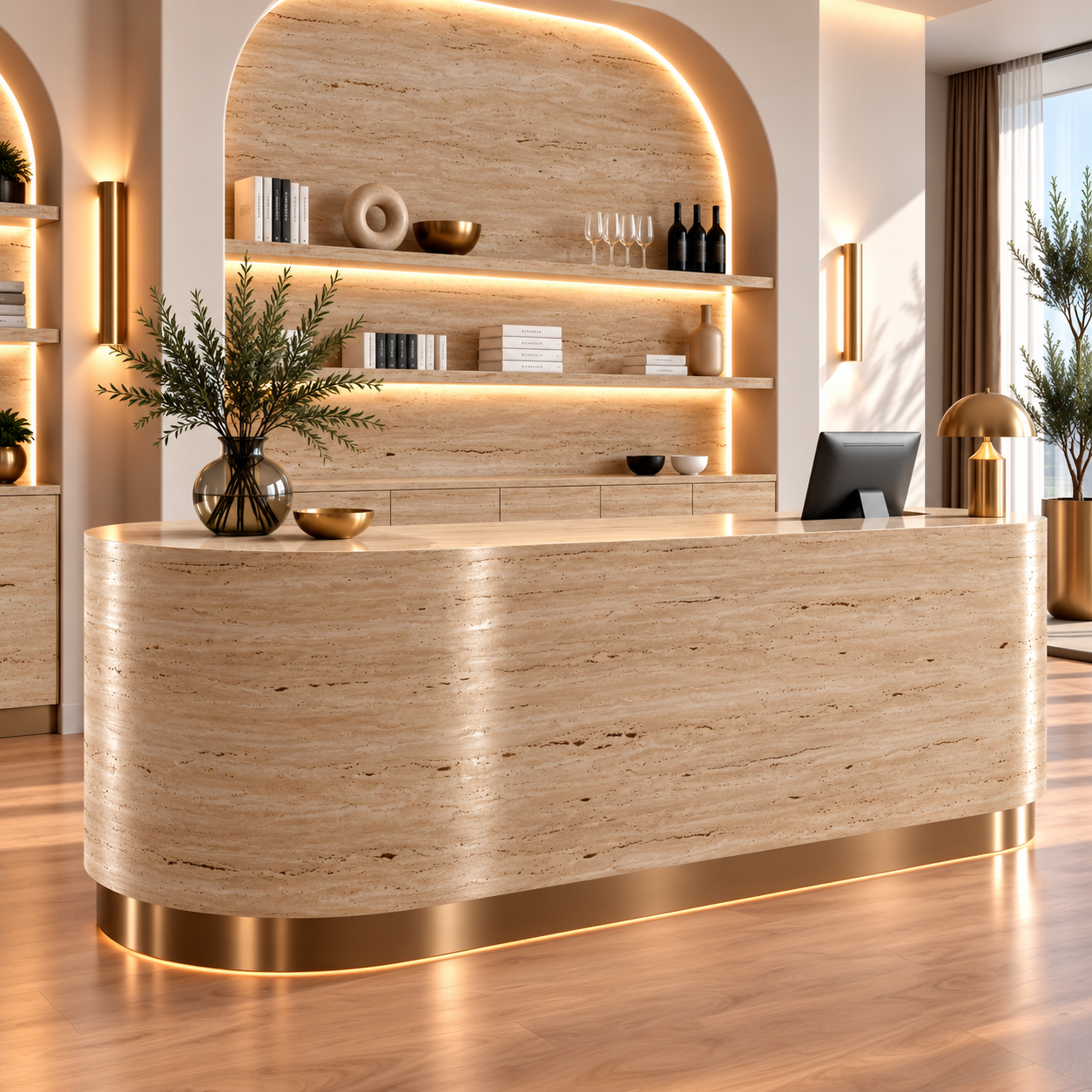 Soft Peach Beige Fine Horizontal Vein Travertine Texture 2