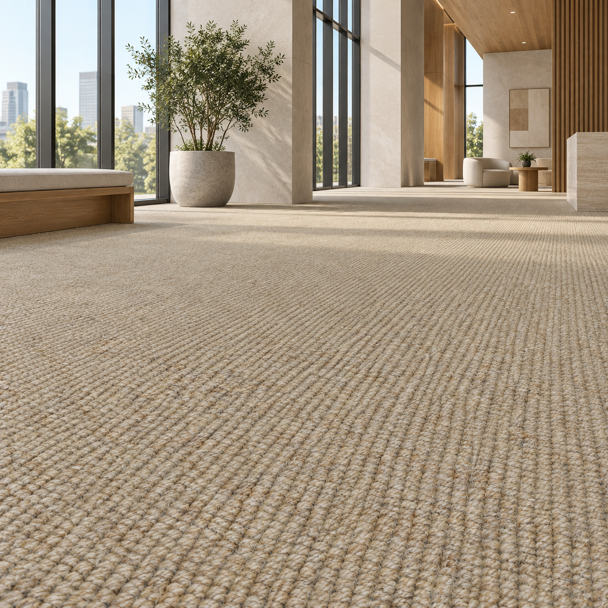 Warm Beige Vertical Ribbed Loop Pile Carpet Texture 2