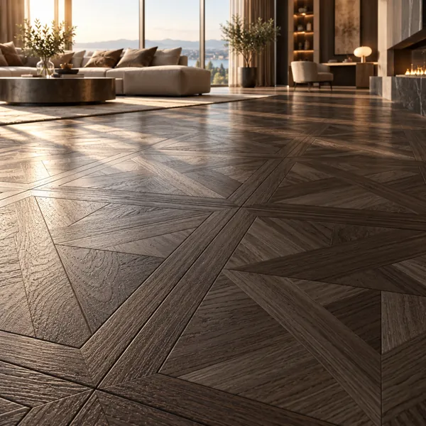 Dark Walnut Framed Geometric Parquet Texture back