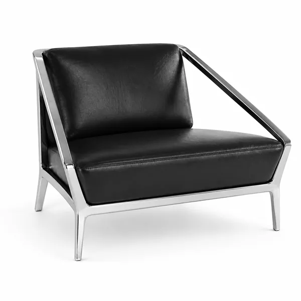 Modern Black Leather Lounge Armchair with Chrome Frame 3D Model
